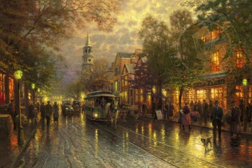 Artworks by 350 Famous Artists Painting - Evening on the Avenue Thomas Kinkade